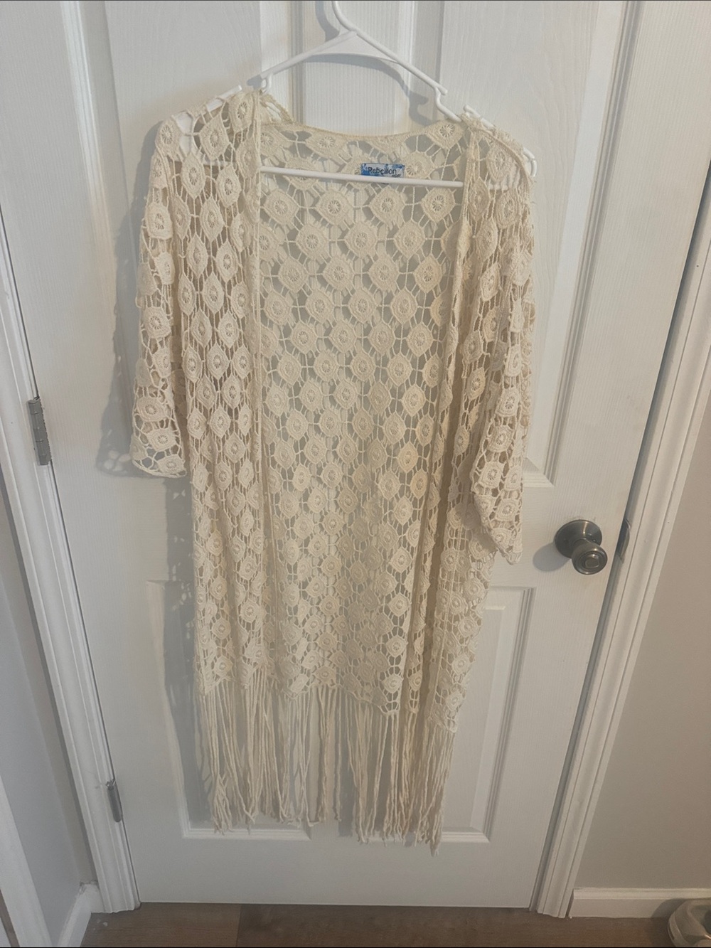 Rebellion Cream Crochet Fringe Kimono